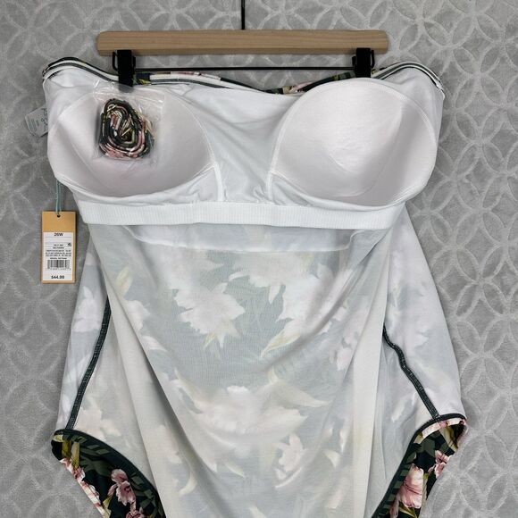Kona Sol Bandeau Flounce Swimsuit 26W Floral Ruched Adjustable Strap Beach Pool - Picture 10 of 13